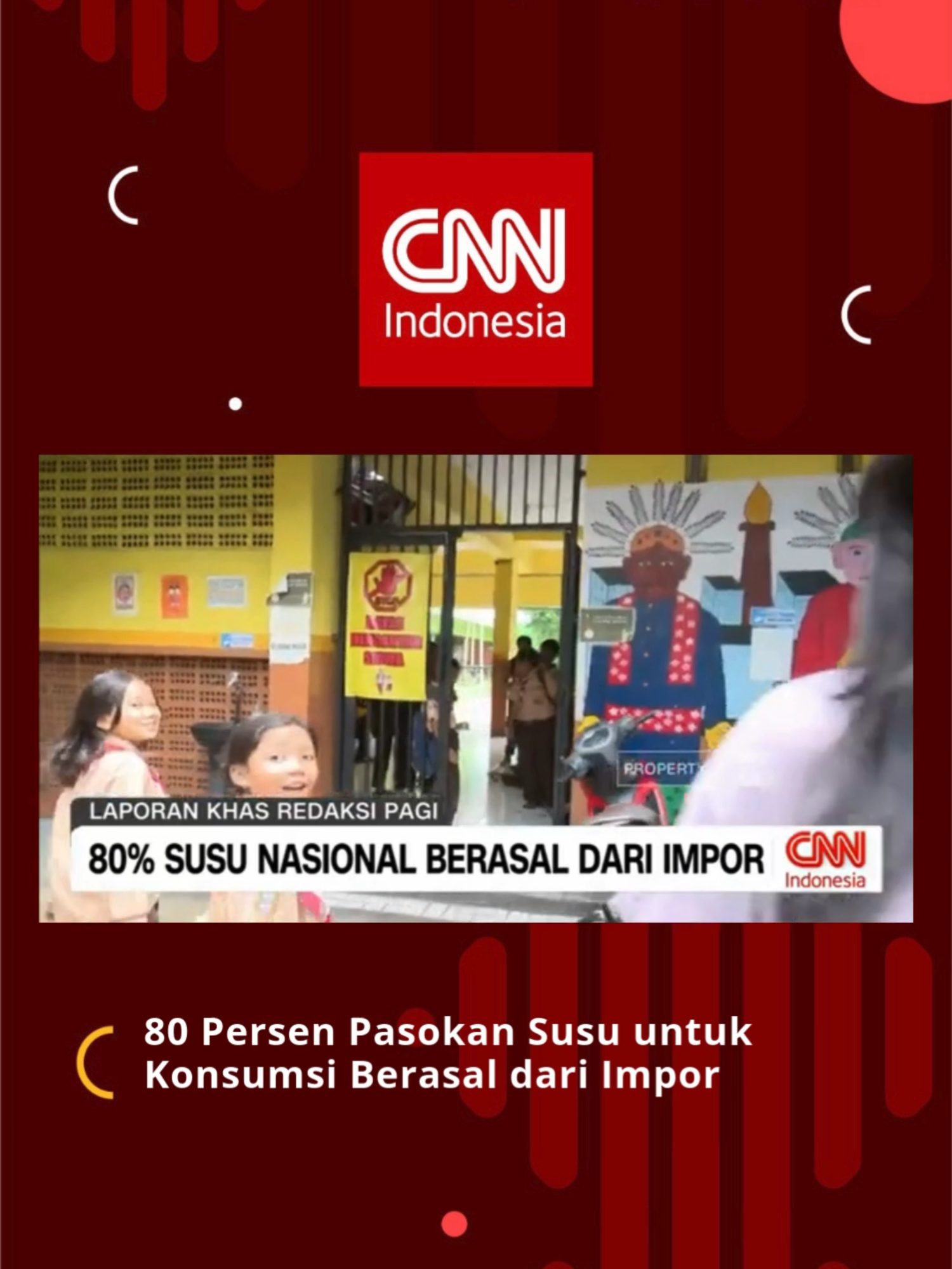 Menteri Koperasi Budi Arie Setiadi menyebut 80 persen susu yang diminum masyarakat Indonesia merupakan produk impor. 