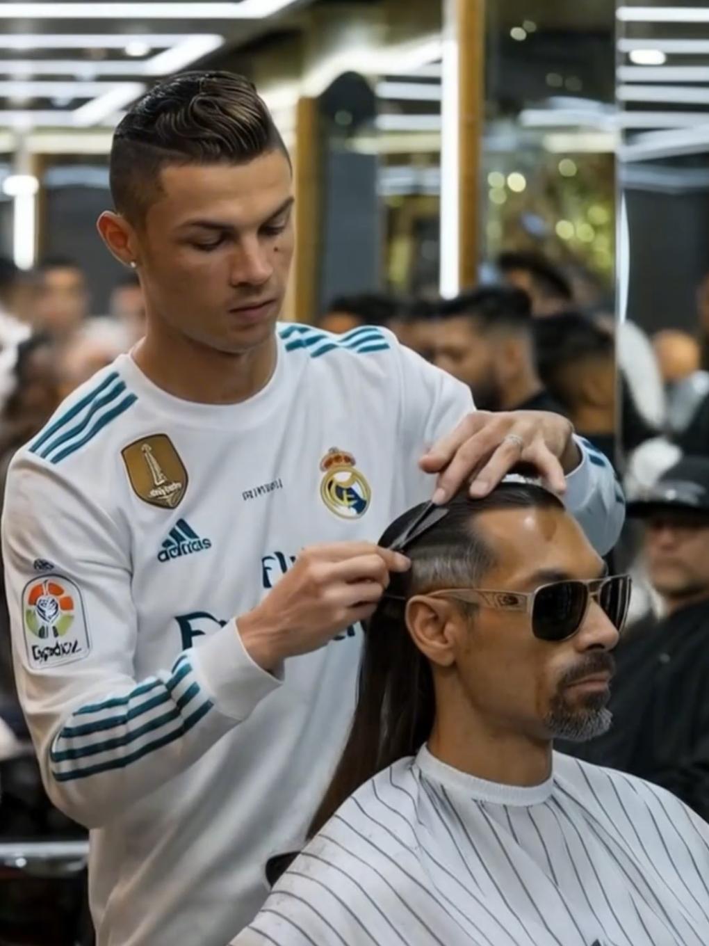 Ronaldo cuts Snoop Dogg's hair. Real 🙃  #Ronaldo #hair #snoopdogg 