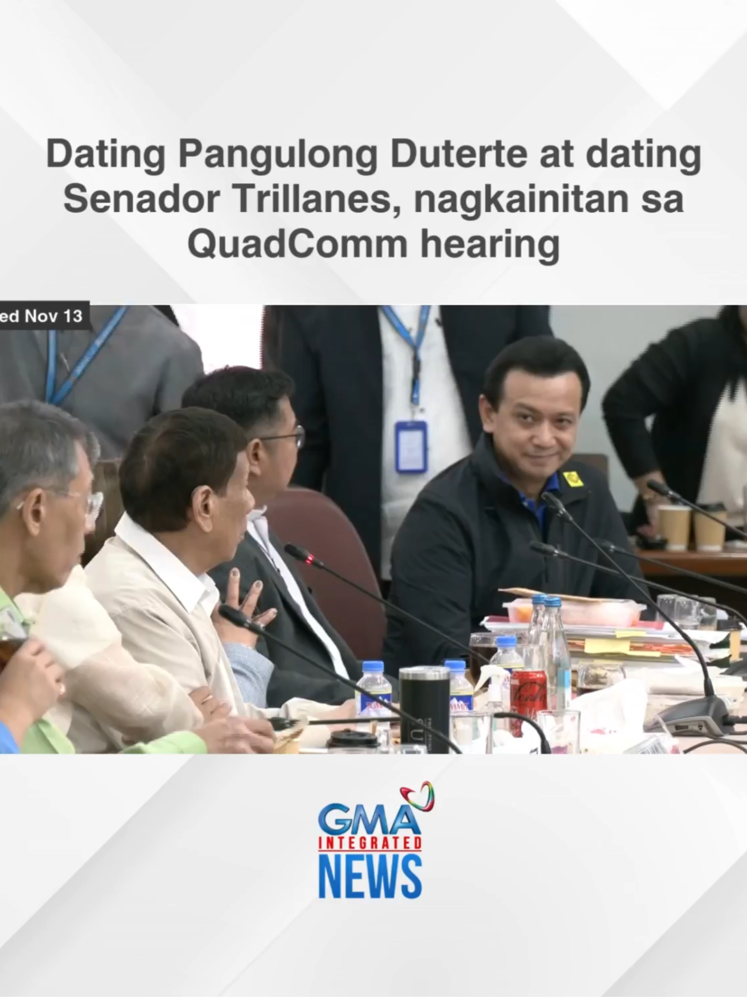 Nagkaharap sa pagdinig ng House QuadComm ukol sa EJKs sina dating Pangulong Rodrigo Duterte at dating Senador Antonio Trillanes IV kagabi, November 13, 2024. Nagkainitan ang dalawa matapos hikayatin ni Trillanes ang dating pangulo na pumirma ng waiver na magbubukas sa kaniyang mga bank account. Sinabi ni Duterte ay papayag siya, basta't masampal niya ang dating senador. Inambaan din ni Duterte si Trillanes na tila hahampasin ng mikropono. | GMA Integrated News #BreakingNewsPH #GMAIntegratedNews