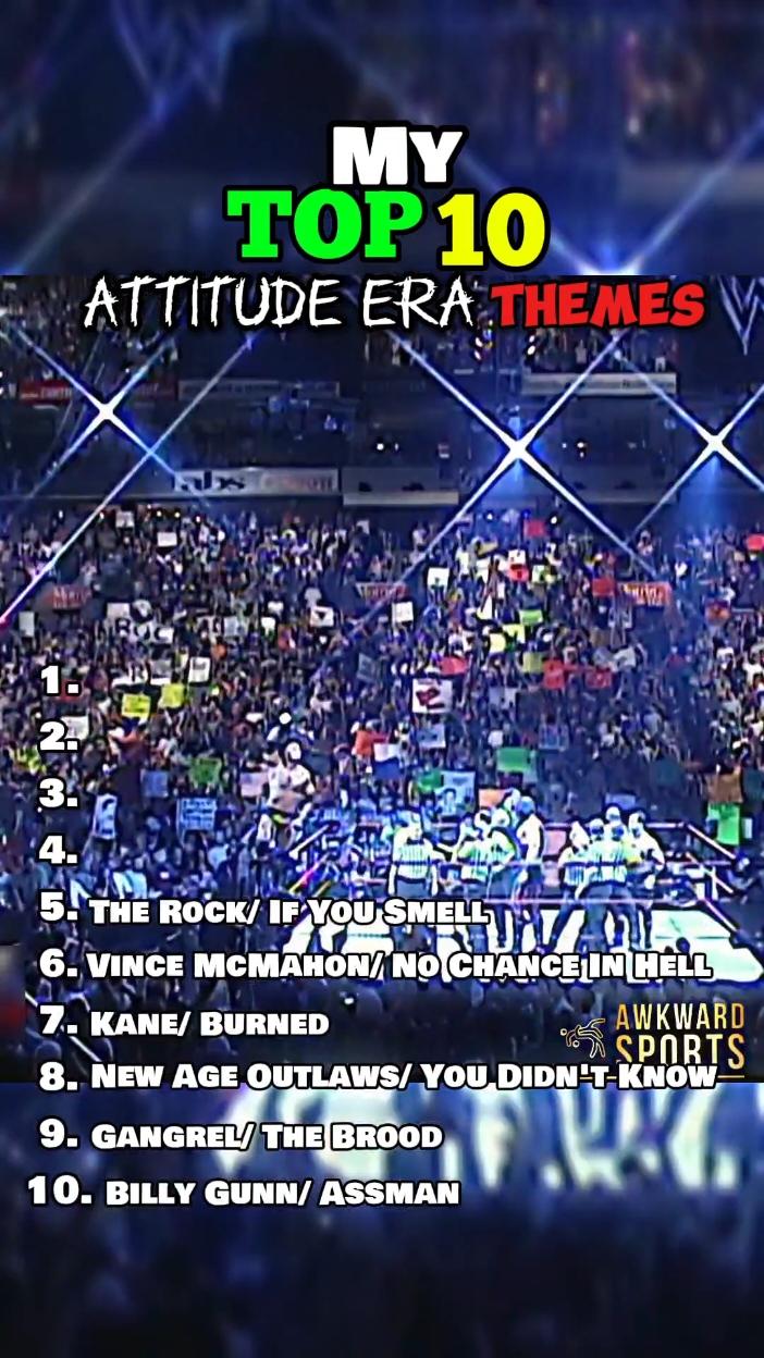 Top 10 Themes Of The Attitude Era.. #WWE #attitudeera #wwefan #therock #tripleh #stonecold #theundertaker #wrestlingthemes #wwemusic #wweentrance #wwfwrestling #90swrestling 