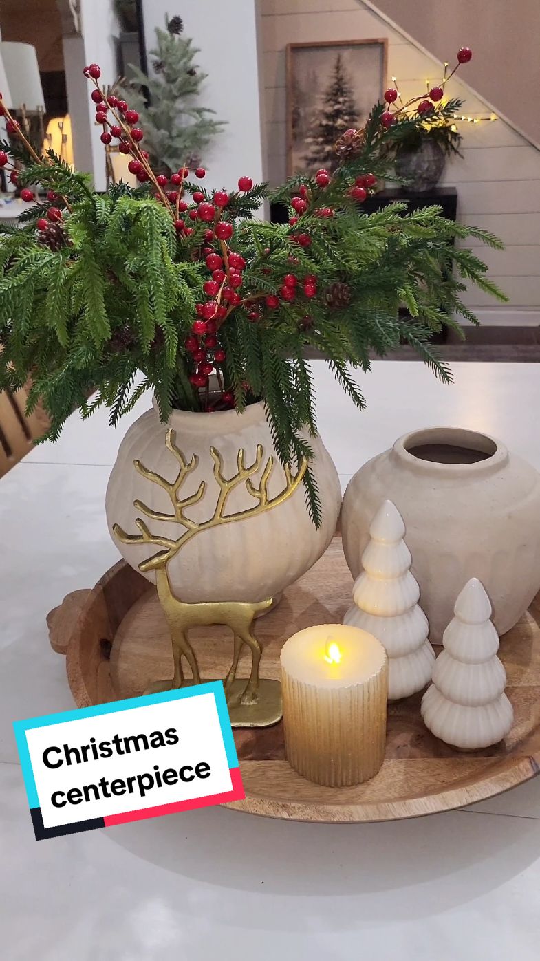 Christmas centerpiece idea Christmas is my favorite holiday  to decorate for! I found the cutest ceramic trees and paired it with my favorite stems!  ☆shop amazon / mavely links in bio #christmasiscoming #christmashomedecor #christmasdecorations #cozychristmas 