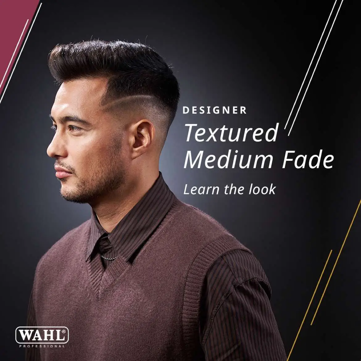 The Textured Medium Fade – the perfect combination of classic and trend. Learn this look at more at educate.wahlglobal.com. #wahlfuturemakers 