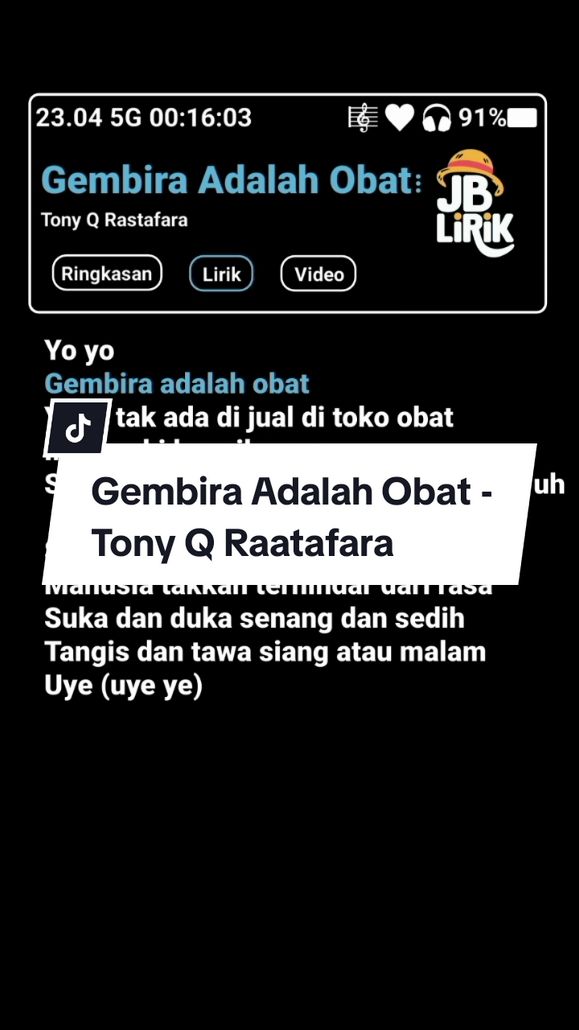 Gembira Adalah Obat #tonyqrastafara #reggae #gembiraadalahobat #foroyupage #lirikgoogle #soundviral #music #4upage #reggaemusic #lirik #fyp #liriklagu #viral #musikviral #overlay