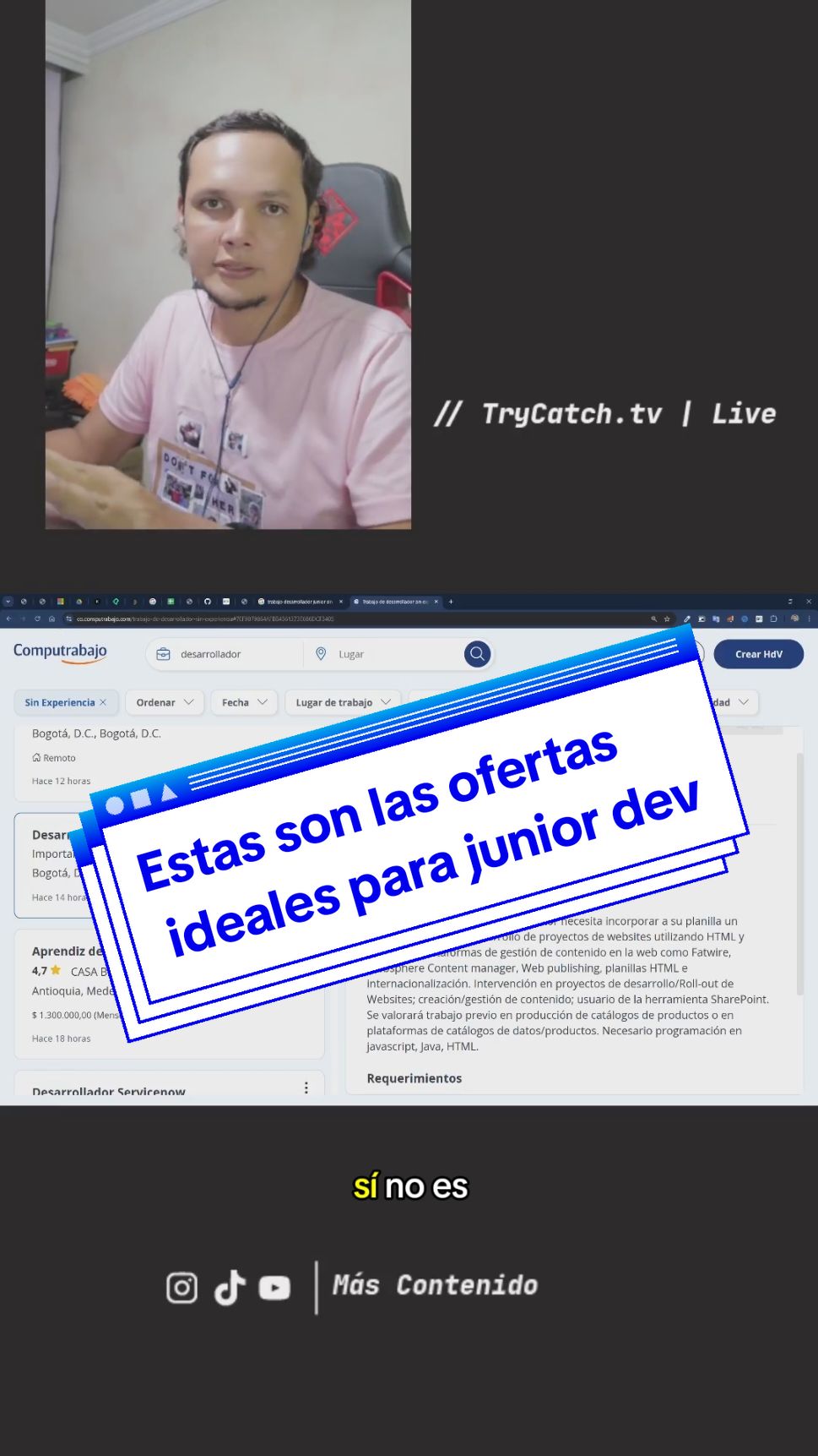 Estas son las ofertas ideales para junior dev #trycatch #devtokers #aprenderaprogramar #software #junior 