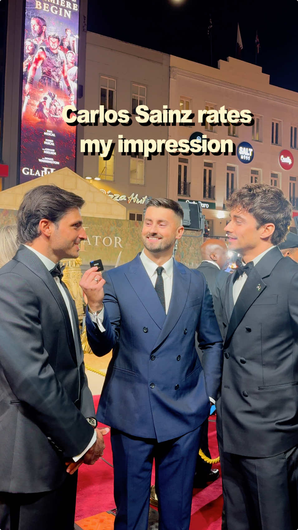 So, I did my impression of Carlos Sainz to Carlos Sainz & Charles Leclerc at the Gladiator 2 Premiere 🤣👀  @ParamountUK #GladiatorII #carlossainz #charlesleclerc #formula1 #ferrari 