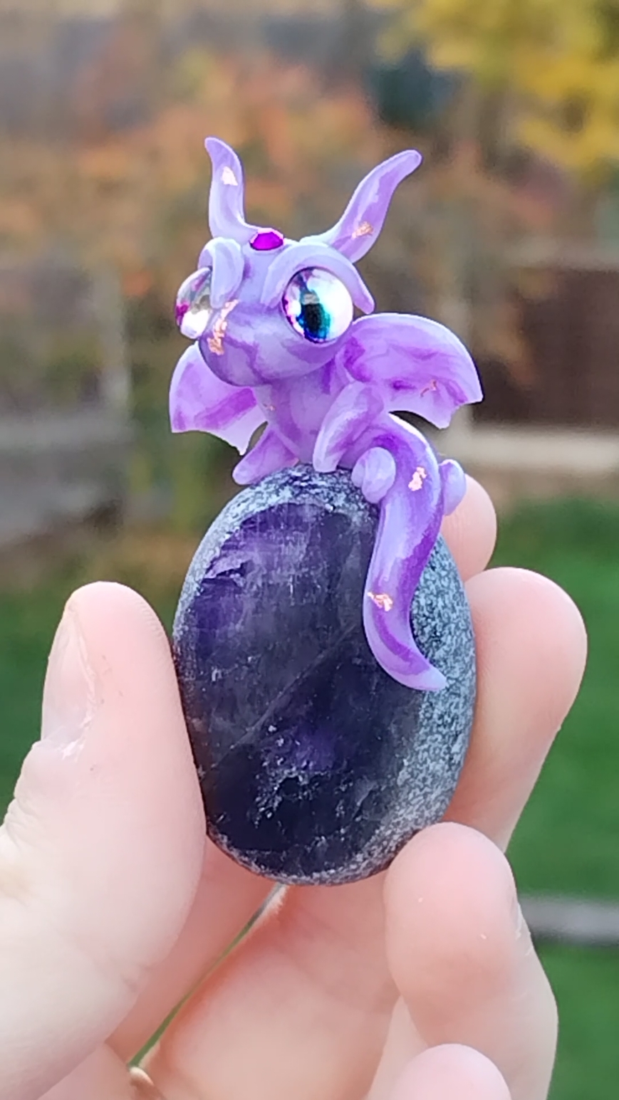 I love how she turned out😍💜 #crystaltok #witchy #clay #whimsy #polymerclay #sculpting #BookTok #handmade #dragons #artist #crystals #art