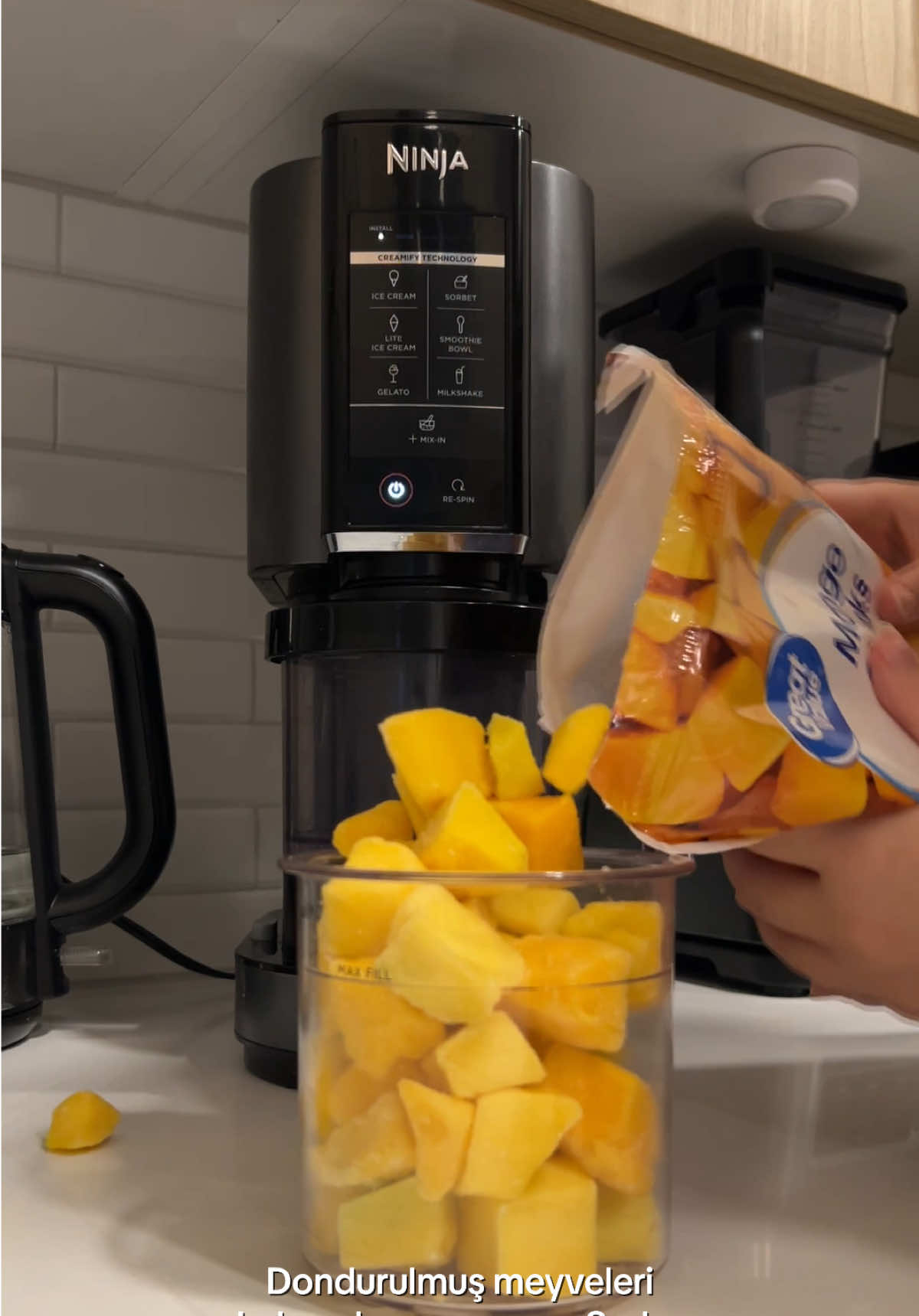 Extremely healthy ice cream made with frozen mangoes! @Ninja Kitchen  @sharkninjatr @sharkninjaturkiye #ninjacreami #ninjacreamirecipe #shark #sharkninja #dondurma #mangosorbet #dondurmatarifi #sorbet #ninjacreamisorbet #healthytreats #healthyrecipes #healthyicecream #creamirecipe #proteinicecream #proteindesserts #highproteindesserts #sorbetsharkcookie #dairyfreeicecream #bestrecipes #creami #raspberry #icecream #Recipe #fruit 