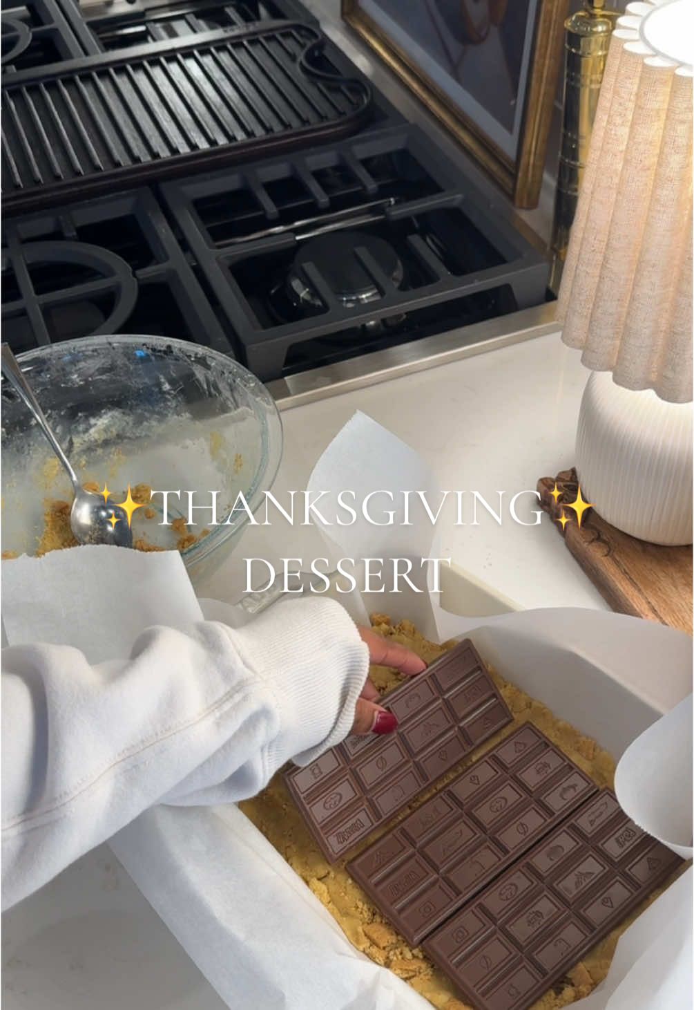 Easy thanksgiving dessert idea🦃✨  1/2 cup sugar 1/4 cup packed brown sugar  1 stick unsalted butter, room temp 1 egg  1.5 tsp vanilla  1 tsp baking powder  1 1/4 cup flour  1 tsp salt 6 crushed graham crackers Chocolate bars  1 jar marshmallow cream  Bake @ 350 for about 30 min  Cool for 4 hours or place in fridge until solid  (Recipe works for 8x8 pan or 10x7) #thanksgiving #thanksgivingrecipes #thanksgivingdessert #thanksgivingfood 