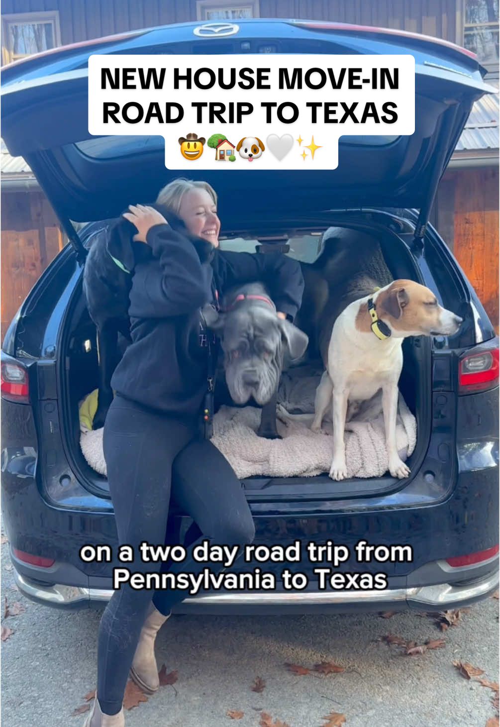 come with my 4 dogs and me on a two day road trip from Pennsylvania to Texas to move into our new house 🤠🏡🤍🐶✨ Use code TSTARCH to get 60% off Sundays air-dried food!! #Sundayspartner #travelwithdogs #mazdacx90 #dogmom #lifewithdogs #atx #austintexas #roadtrip #dogtravel #roadtripwithdogs