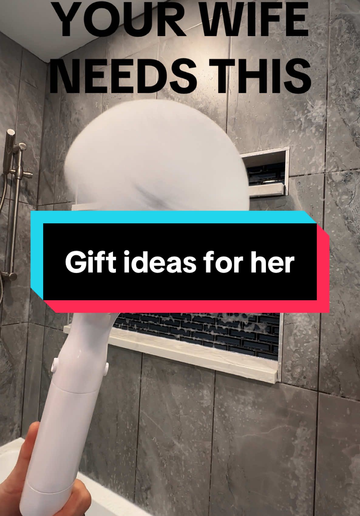 Holiday gift idea. Your wife, mother, girlfriend, sister is going to thank you later for this gift. This electric scrub brush makes cleaning so easy! Variety of brush heads helps you clean in all the hard to reach places. It is chargable and the battery lasts a long time.  #scrubbing #scrubbrush #cleaninghacks #cleaningmotivation #giftideas #holidaygifts 