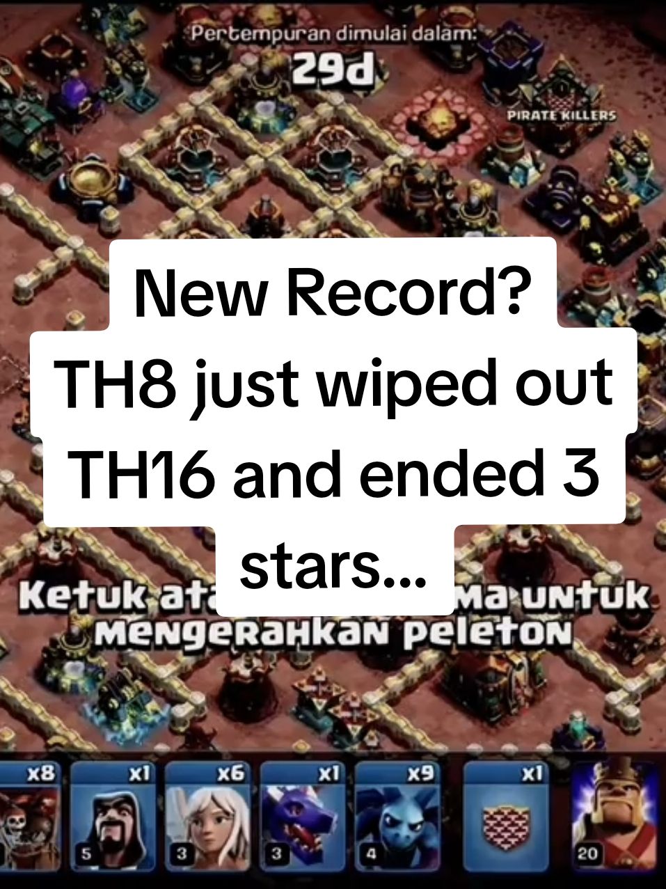 New Record? TH8 terminate TH16 with balloon meta #coc #clashofclans #clashofclansindonesia #clashroyalememes 