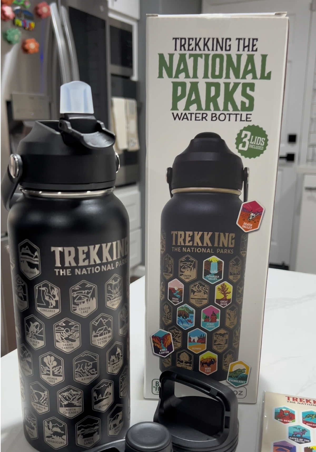 Trekking The National Parks Water Bottle with 3 Lids (Straw, Chug, Spout) & 63 Waterproof Stickers | 32oz Insulated Leakproof Stainless Steel Tumbler. #TikTokShop #musthaves #youneedthis #stockingstuffers #christmas #waterbottle #blackfridaydeals #blackfriday #blackfridayearlydeals #tumbler #nationalpark #trekkingthenationalparks 