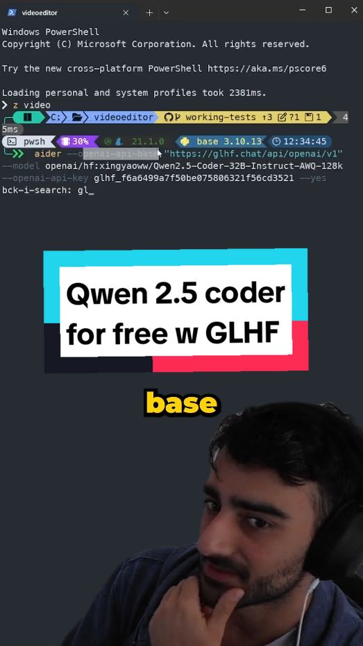 The best open source coding model is only 32B params! Here's how to use Qwen2.5 Coder API for Free!  Thanks to glhf.chat #aicoding #coding #llm #alibaba #qwen #codeqwen #aider #cursor #windsurf #cline 