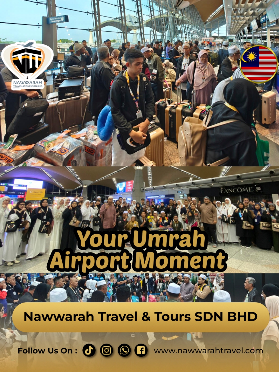 POV: Saat yang ditunggu-tunggu! ✈️ Momen istimewa di lapangan terbang, siap sedia untuk perjalanan umrah bersama Nawwarah Travel & Tours. Hati penuh syukur dan rasa teruja untuk menuju ke Tanah Suci. Semoga langkah pertama ini diberkati dan perjalanan dipermudahkan, inshaAllah. 🤲🏼🕋 Siapkah anda untuk pengalaman umrah yang mendalam dan bermakna? ✨ #umrah2024 #nawwarahtravel #momenumrah #umrahmalaysia #tanahsuci #madinah #makkah #doakeberangkatan