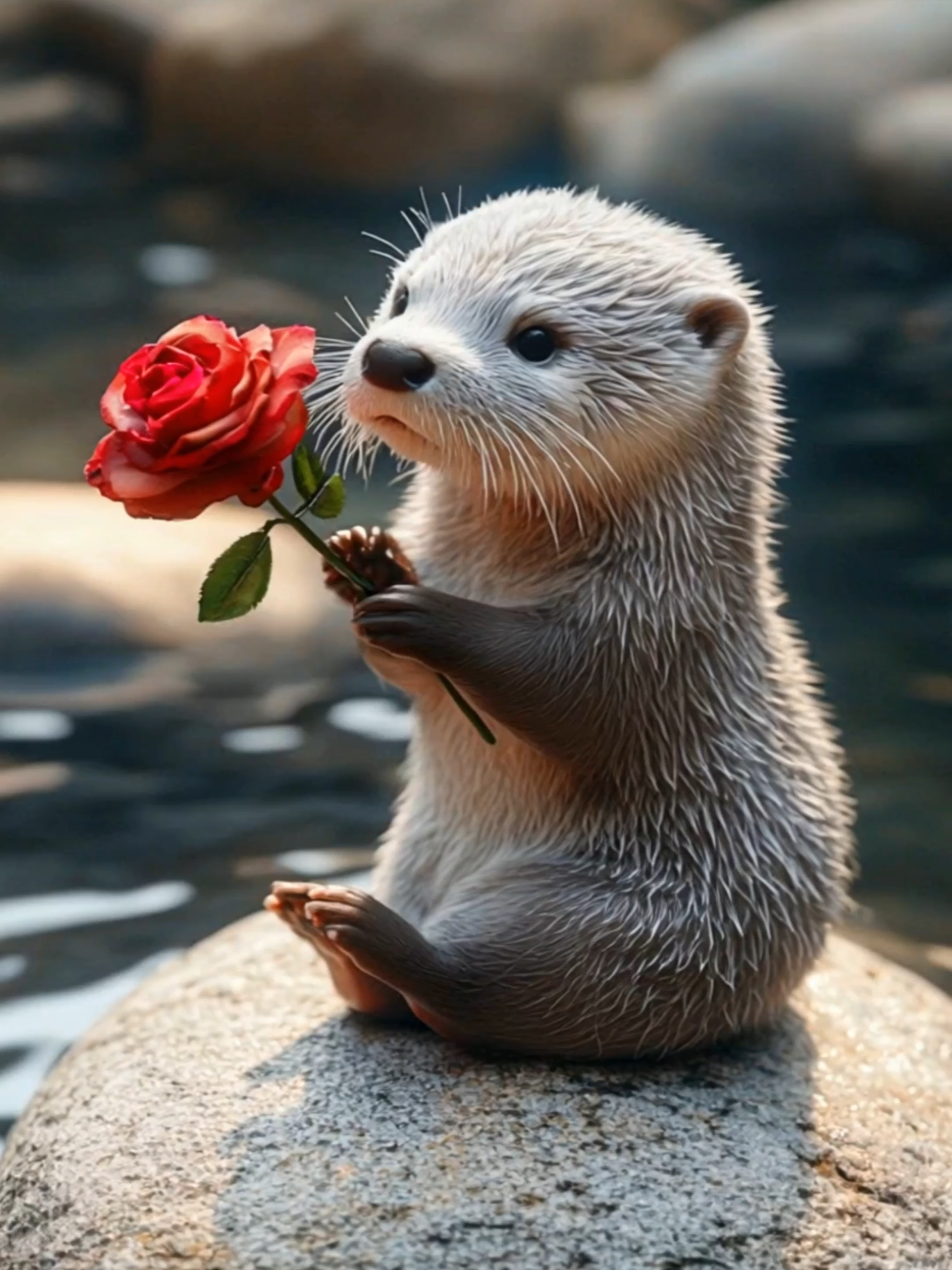 Cette loutre t'offre une rose #loutre #mignon #coeur