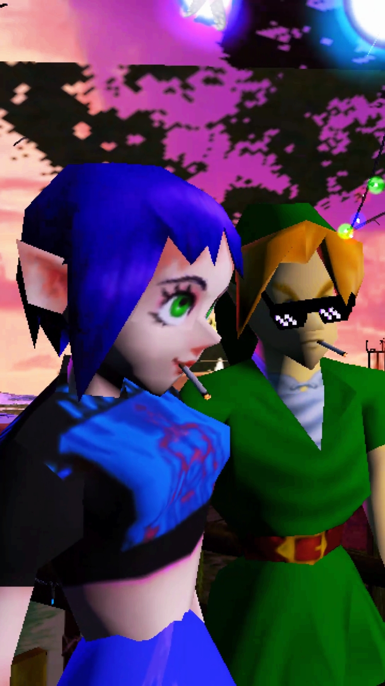 Bombchu Girl and Link living the dream in Neo Hyrule - best Ocarina of Time ending.  Happy birthday @Fannnn - this is us 💖 #zelda #ocarinaoftime #Shinrawave #hopecore #corecore #hellyeah #3danimation 