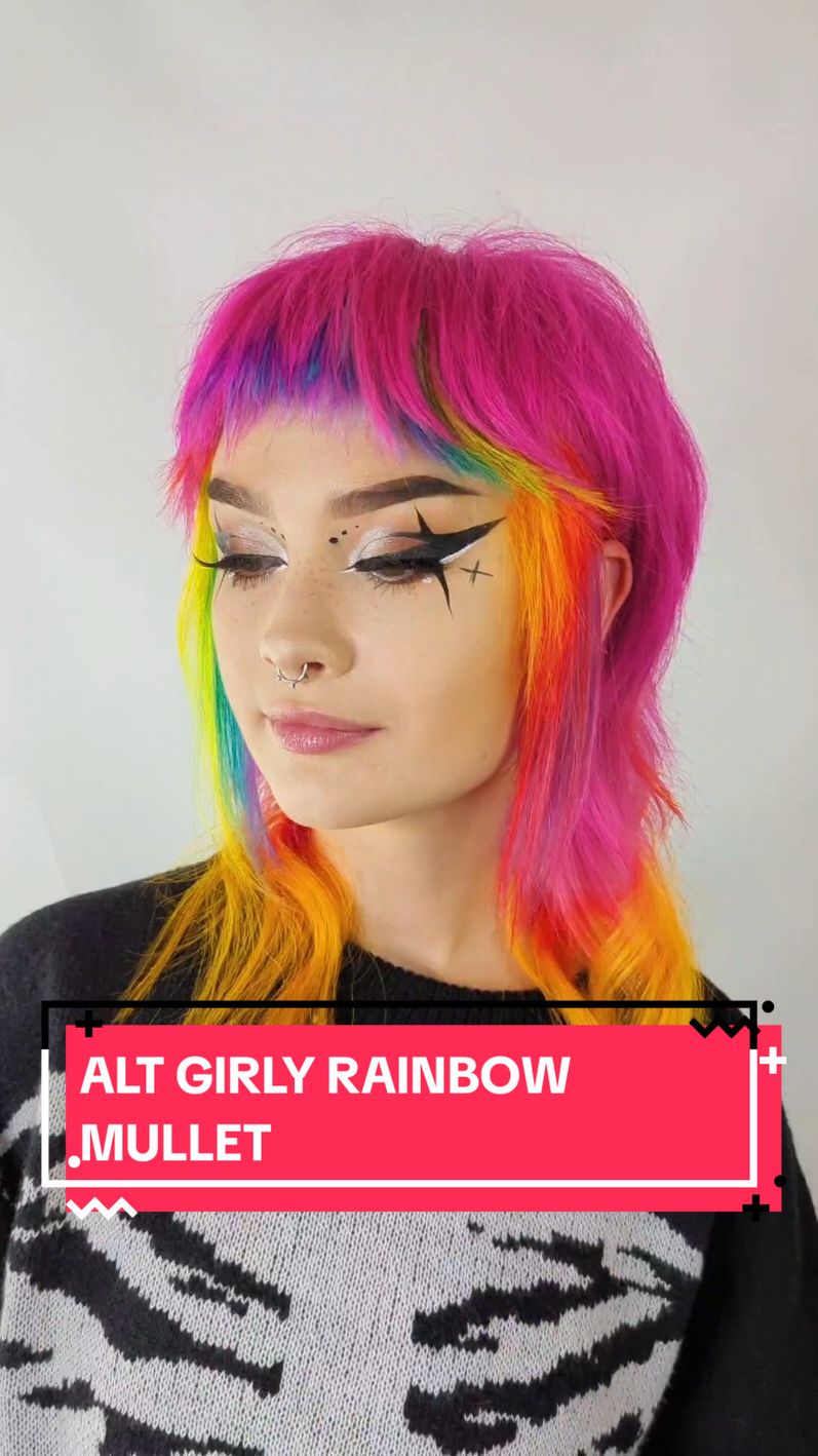 ALT GIRLY RAINBOW MULLET!  Throwback on @kit gutterbratz 🥺 such a cool Color and cut!!  #emohair #emohairstyle #althairstyles #althair #mullet #mulletsoftiktok #rainbowmullet  emo hair  alt girly hair  rainbow emo hair  emo mullet  rainbow mullet  alt girly mullet  rainbow mullet  emo hair inspo 