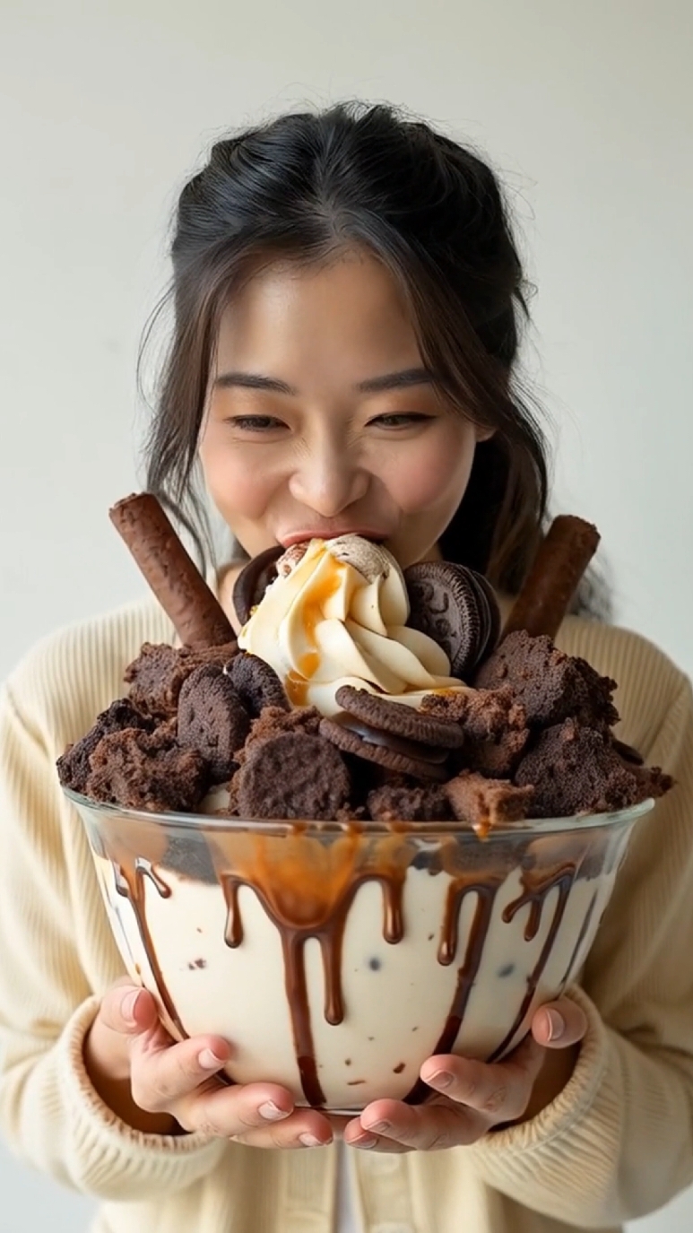 ASMR!? Eating a Giant Ice cream bowl mukbang. #icecream 