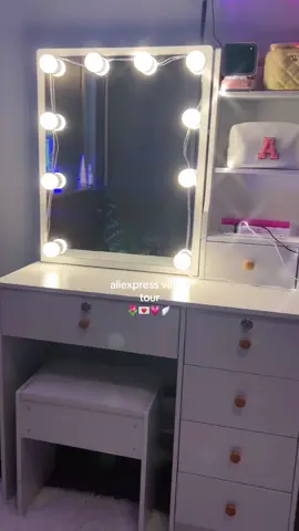 Vanity tour! 💌 Vanity is from @AliExpress US @AliExpress   #vanity #vanitymirror #foru #vanitymakeup #vanitysetup #vanitytour #vanityroom #vanityorganization #ava #vanitychair #slidingmirror #vanityslidingmirror #storage #hiddenstorage #cleangirl #fy #organization #ogranizational #organizingtiktok #organize #preppy #basic #influencer #aliexpress #aliexpresspartner #aliexpressunboxing #finds #aliexpresshaul #haul #ugc #influencer #aliexpressfinds #influencers #uluvaves #leds #aestethic #trending #trendy #trend #lighting #lights #fyp #grwm #preppyvanity #Vlog #viral #viralvideo #viralvanity #aliexpressvanity #vanitylight 