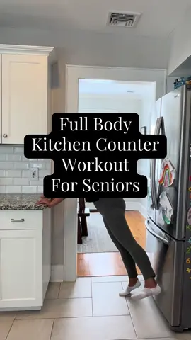 I love kitchen counter workouts because they give you support but also add a bit of a challenge.  #workoutathome #exerciseathome #fitover50 #fitover60 #fitover70 #seniorfitness #fitnesstips #fitatanyage #fitnessforlife #healthyaging #ageinggracefully #beginnerworkout #exerciseforbeginners 
