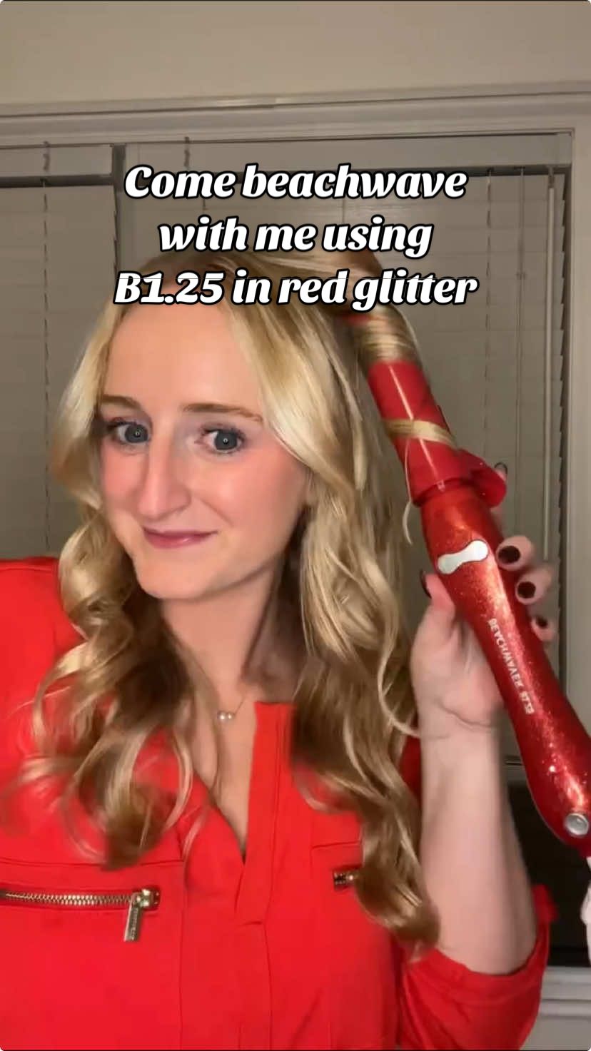 Red glitter for the holiday season ❤️❄️ Come join Devin tomorrow to hang and shop Daily Deal together! 🎁 #beachwaver #holidayhairstyle #hairtutorial #hairtutorial #curlingiron 