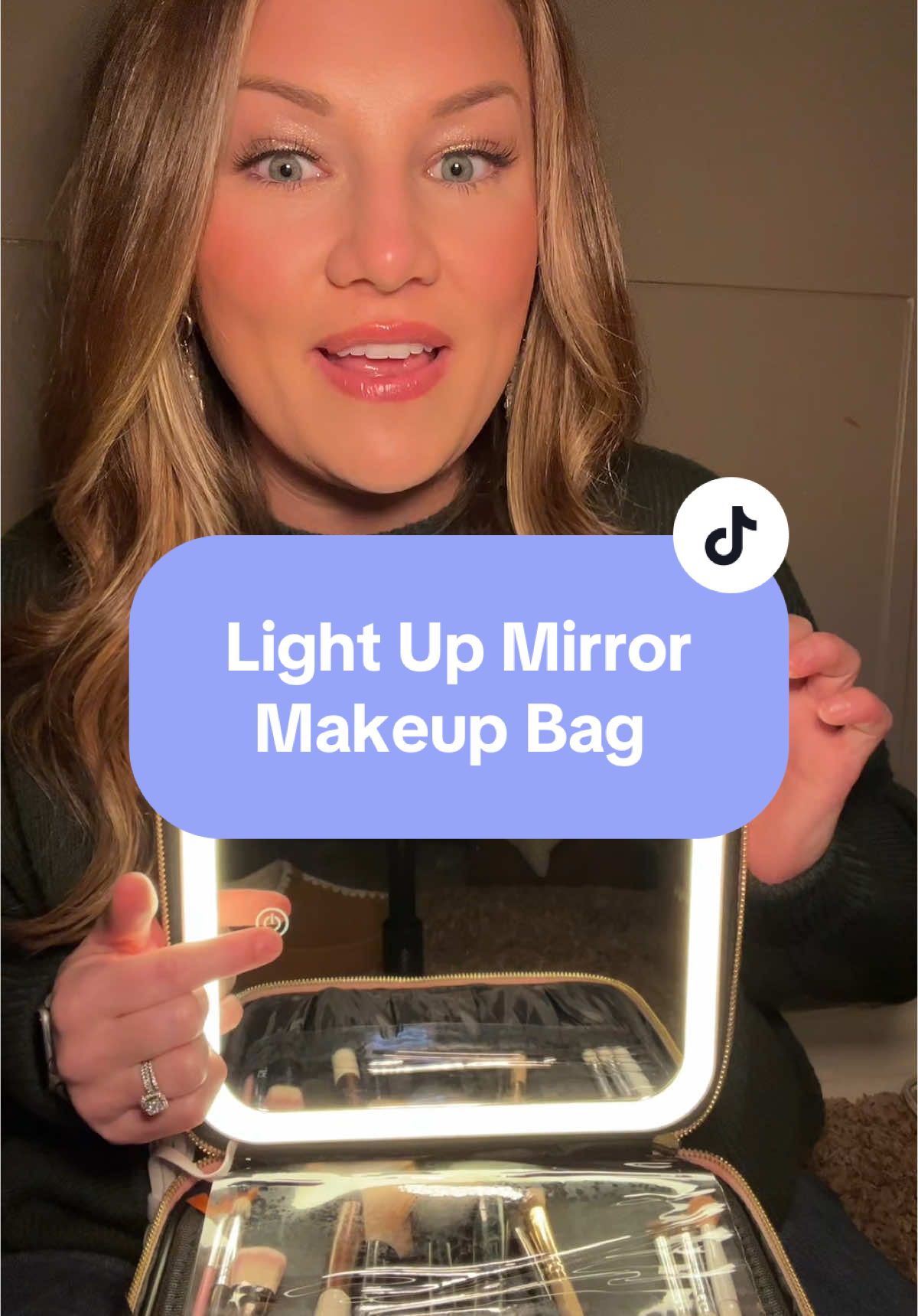 A must have makeup bag! #makeup #makeupbag #lightupmakeupbag #mirroredmakeupbag #affiliatemarketing #tiktokshopfinds 