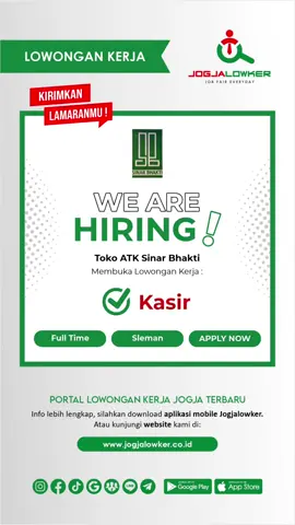 Info loker Jogja terbaru hari ini untuk posisi: KASIR Share & ajak temenmu untuk bekerja 😁 Download aplikasi mobile Jogjalowker di Play Store / App Store untuk akses lebih mudah dan cepat (link di bio) 😍 #jogjalowker #loker #lowongankerjajogja #lokerjogja #lokersleman #lokerbantul #lokeryogyakarta #lokergunungkidul #lokerkulonprogo #lokerjogjaterbaru #jobfaireveryday