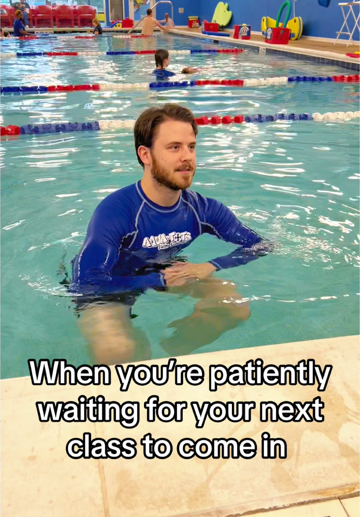 When your swim instructor is just patiently waiting… You know you only have 30 minutes! ⏰💦 #AquaTots #SwimInstructorLife