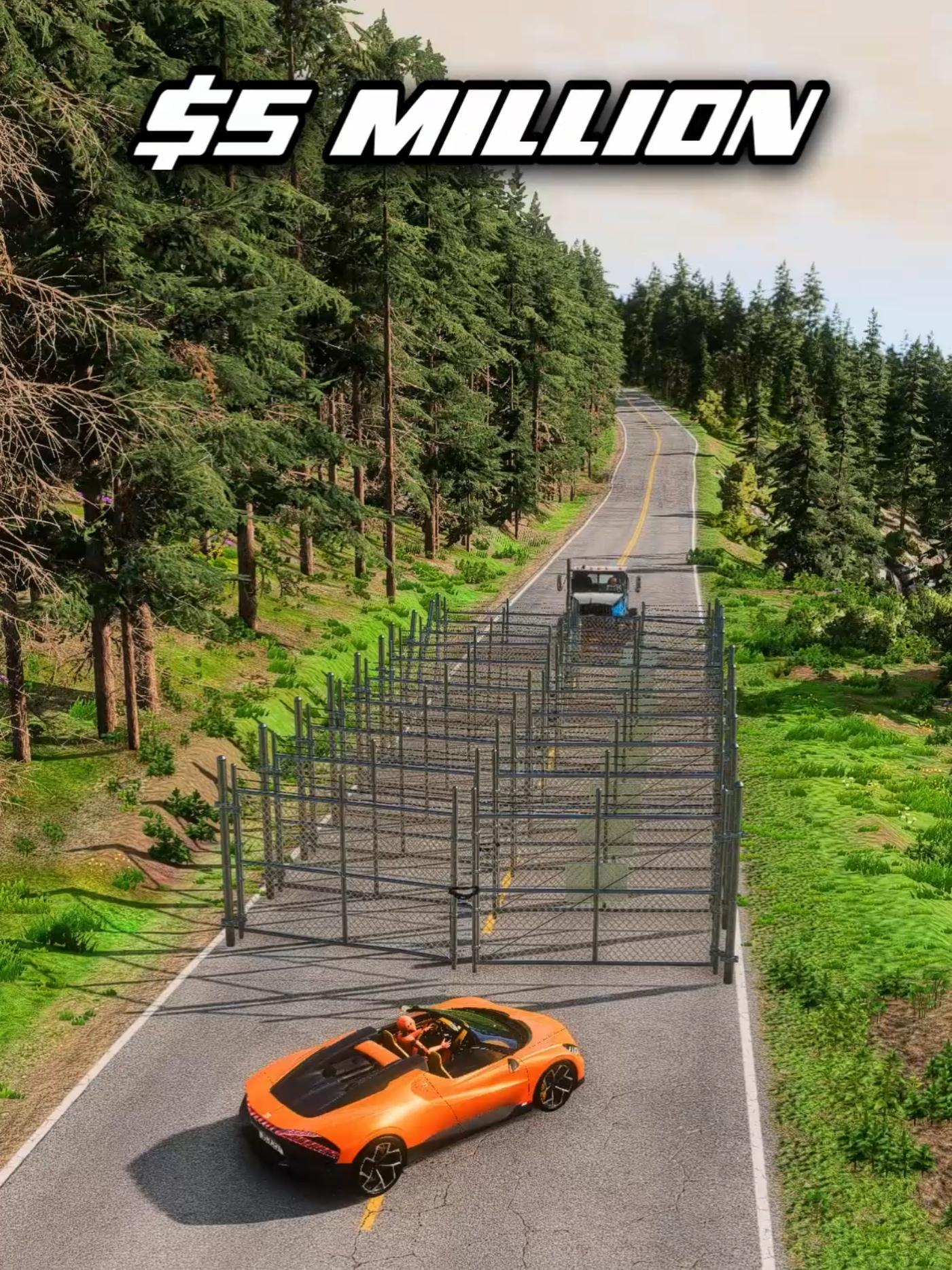 How many gates to protect this $5,000,000 car? #beamngcrash #beamng #cargame #carcrash 