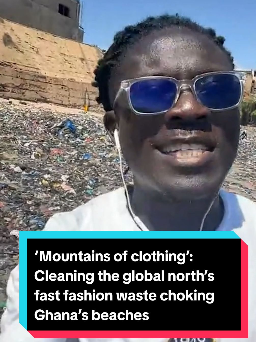 Do you ever wonder where all our fast fashion cast-offs end up? In Ghana, Joseph Ayesu has seen the beaches in the capital city where he grew up become increasingly choked by the weight of fast fashion waste disproportionately ending up on its shores from countries like the UK, US and China. “Instead of fishes, [fishermen] are catching clothes,” Ayesu says. The west African country is one of the world’s largest importers of secondhand clothing from the global north, which is known locally as “obroni wawu” – meaning “dead white man’s clothes”. Ayesu and his team at The Or Foundation, an Accra-based non-profit trying to tackle textile waste in Ghana, have headed to the city’s beach every week for the last year to try and shift the “mountains of clothing”. They collect an average of 25 tonnes of waste clothing each time. But their progress comes in the face of increasing amounts of fast fashion ending up on their shores. By 2030, global clothing consumption is projected to rise by 63% to 102 million tons from 62 million tonnes in 2019 – equivalent to more than 500 billion additional T-shirts – according to the House of Commons Environmental Audit Committee published in 2019. To tackle what they call “waste colonialism”, The Or Foundation is calling for the top 20 brands found in Ghana’s waste stream to publish how many garments they produce each year, with a deadline of Black Friday in November. To find out more about what needs to change – and how these clothes end up here in the first place – head to the link in bio as reporter Fleur Britten and her teenage daughter joined The Or foundation for one of the group’s cleanups. Thumbnail image credit: The Or Foundation.