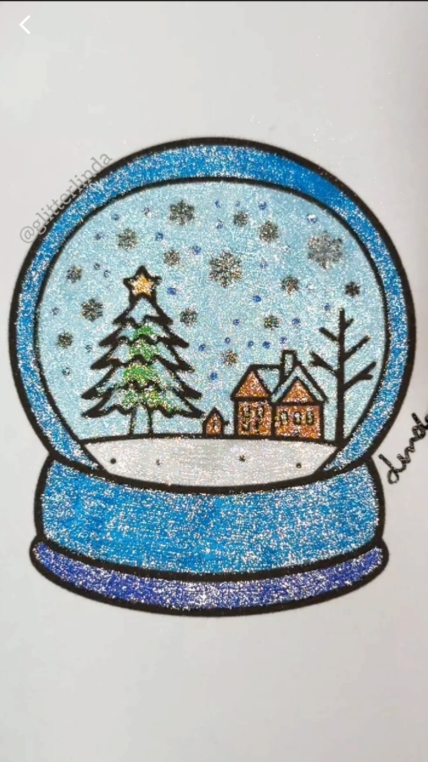 Shiny snow globe 🎄❄️ #coloring #satisfying #glitterpens #glittercoloring #christmas #snowglobe #colourlinda #santa 