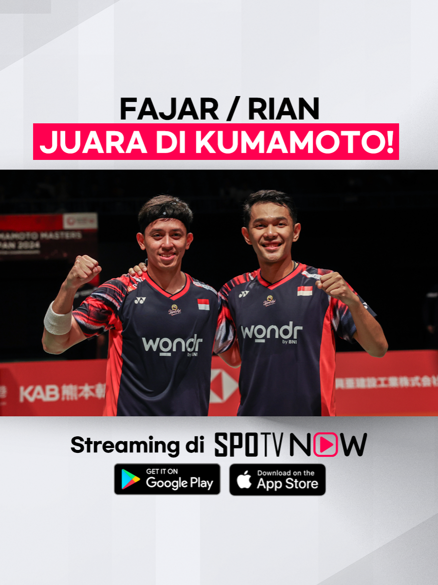 #BWF 🏸 - Fajar Alfian / Muhammad Rian Ardianto, JUARA!!! #KumamotoMasters2024 Saksikan aksi Badminton Terbaik Hanya Di #SPOTVNOW Follow kami untuk konten Badminton lainnya! 📲🏸 #SPOTV #SPOTVIndonesia #Badminton #BWFWorldTour #FajarAlfian #RianArdianto #OlahragaTikTok