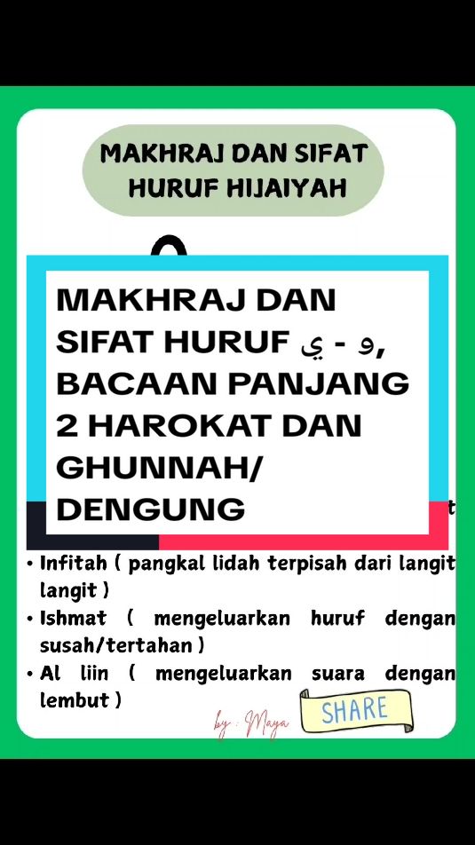 PART TERAKHIR  MAKHRAJ DAN SIFAT HURUF HIJAIYAH و - ي, BACAAN PANJANG 2 HAROKAT DAN GHUNNAH/DENGUNG  #makhrajhuruf  #sifathuruf  #tahsin 