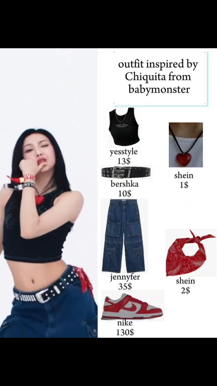 outfit inspired by Chiquita from Babymonster #chiquita #babymonster #fyp #outfit #justforyou #outfitinspo #inspired #outfitkpop #outfitidol #drip @babymonster_yg @SHEIN @JENNYFER @BERSHKA @YesStyle @Nike 