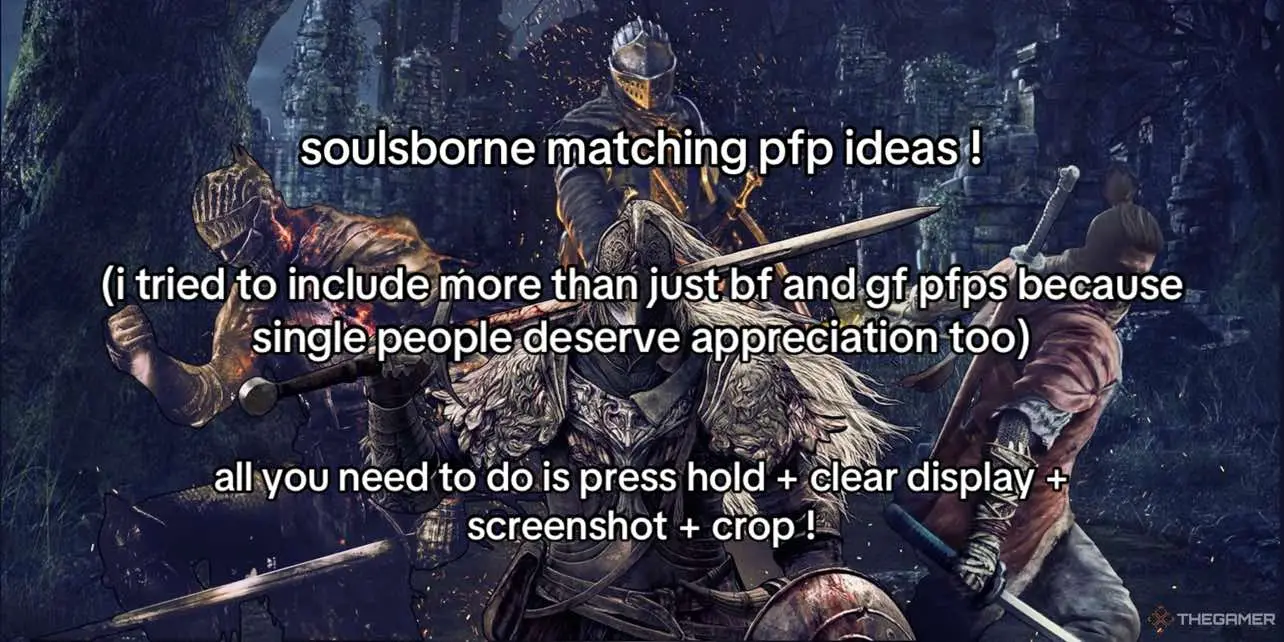 as requested i finally found some soulsborne inspired matching profile pictures (this took me a long time🥲), feel free to use these with a friend or significant other <3 #eldenring #darksouls #bloodborne #fromsoftware #matching #pfp #fyp #slideshow #us #soulsborne #gaming 