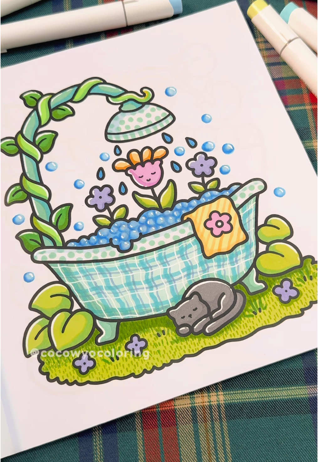 A little water, a lot of love, and this bath garden is blooming like never before! 🌸💦✨    This page is part of “Into Gardens” Coloring Book  Medium: Ohuhu alcohol markers  #coloring #coloringbook #cocowyo #cocowyocoloring #relaxing