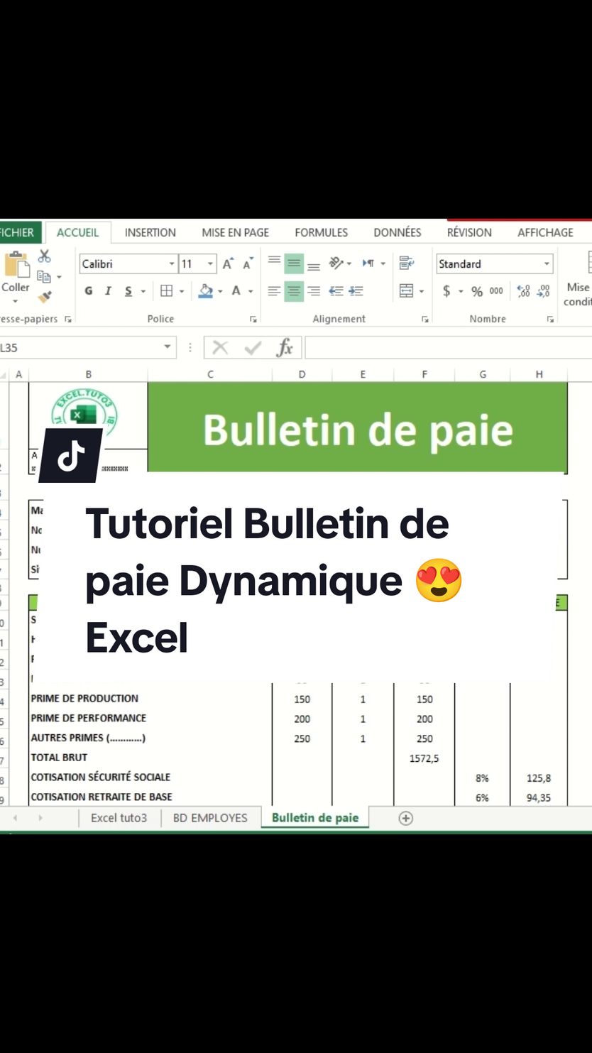 Créer votre propre fiche de paie pour votre société et calculer le paiement de vos collaborateurs en utilisant une liste déroulante et un calcul mathématiques dynamique en intégrant les heures de travail supplémentaires et les pourcentages des retenues  #excel #exceltips #exceltricks #professional 