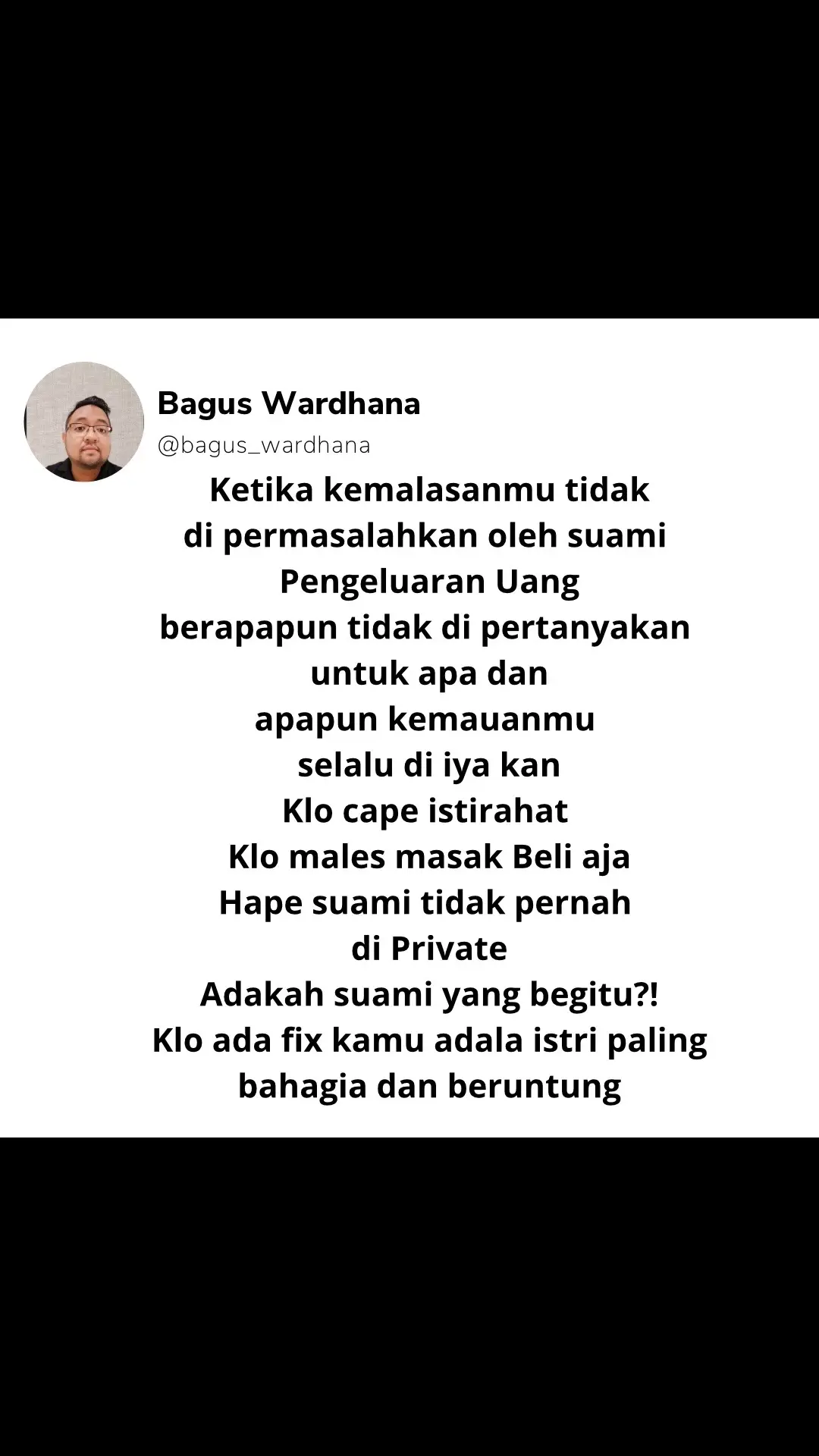 Ketika suami tidak mempermasalahkan..#quotes #baguswardhana #motivasi #katakata #suami #istri #sadstory #irt #fyp #rumahtangga #prime #sad #xyzbca 