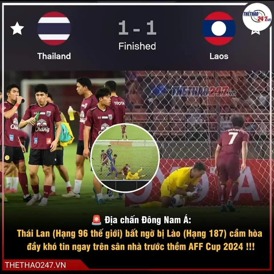 FT: Thái Lan 1-1 Lào... Địa chấn đã thật sự xảy ra trên đất Thái 🇱🇦‼ Trọng tài cho chủ nhà lợi thế hơn 10 phút bù giờ nhưng vẫn không thể giúp đội bóng số 1 ĐNÁ giành chiến thắng trước Lào. Với trận hòa này, Thái Lan sẽ bị trừ số điểm tương đối lớn trên BXH FIFA 🥲 Trong bóng đá không có tính chất bắc cầu. Nhưng người anh em Lào hoàn toàn có thể tạo nên địa chấn trước ĐT Việt Nam...🇱🇦🤯 #thailand #laos #vietnam #thethao247 