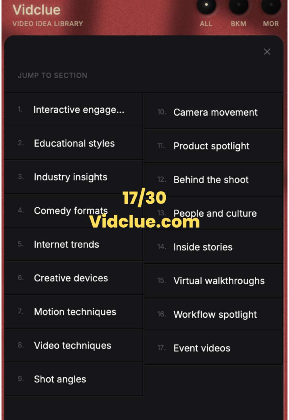 Jour 17/30 : Vidclue💡🌐 Aujourd’hui, je te présente Vidclue, un site incontournable pour les vidéastes en quête de ressources, d’idées et d’outils pour améliorer leurs projets vidéo. 🎥 👉🏾 Avec Vidclue, tu trouveras tout ce dont tu as besoin pour optimiser ton workflow créatif. 🚀 Abonne-toi pour ne rien manquer des prochaines astuces vidéo ! #astucevidéo #videotips #créationdecontenu #filmmaking #filmmakingtips 