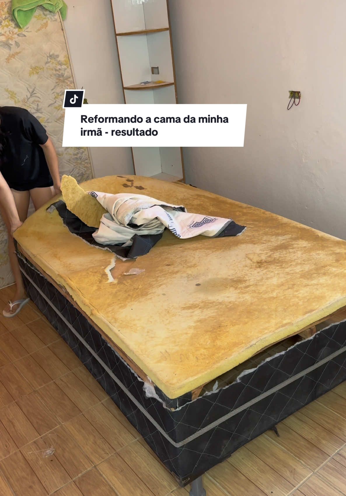 Reformando a cama da minha irmã #reforma #transformaçao #irmã #dicas #façavocemesmo #tranformation #reformando #cama #quarto #dica #reformadecasa 