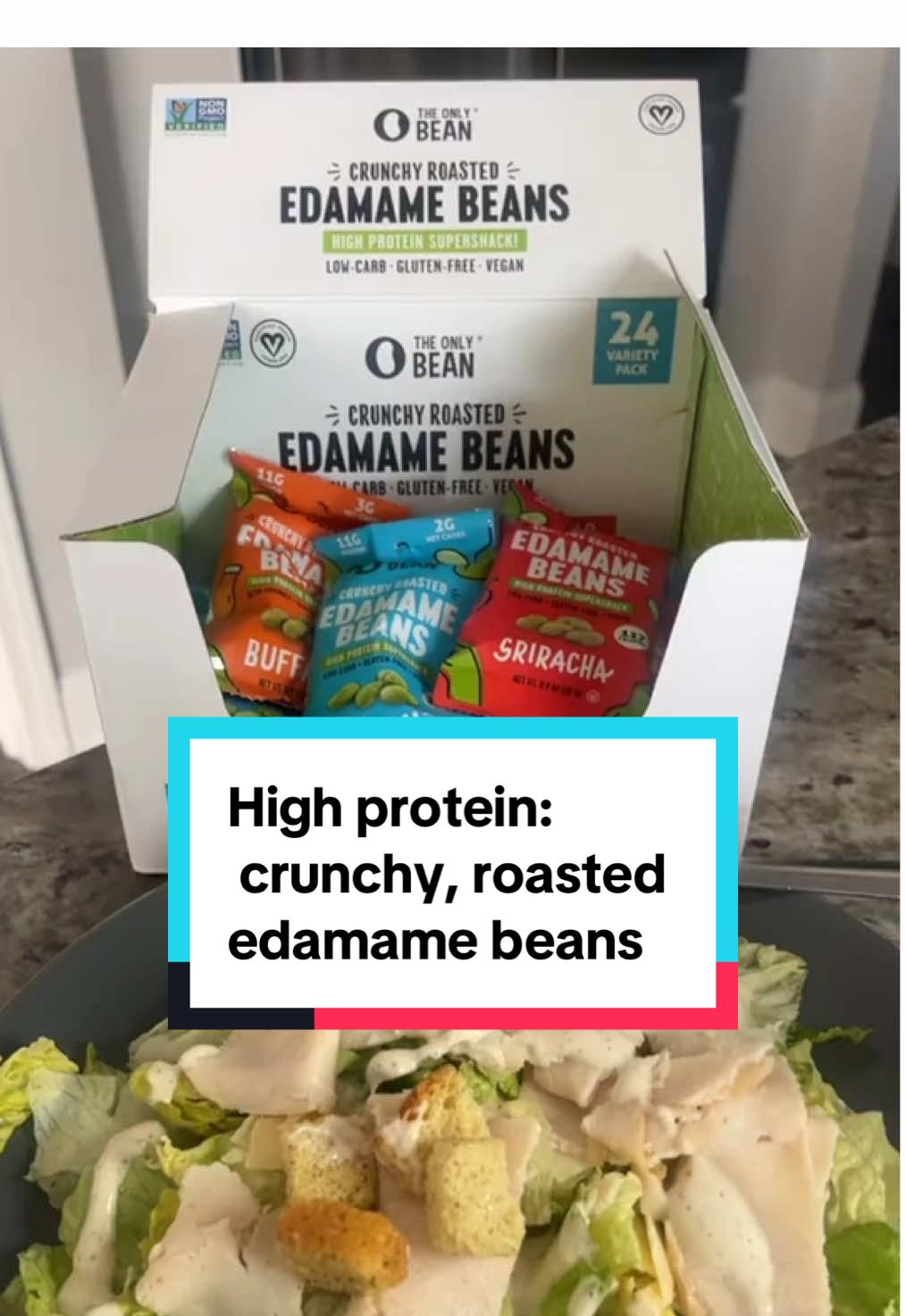 Absolutely love these in salads or just snacking and I definitely keep a few packs in my car! #TheOnlyBeen #CrunchyEdamameBeans #EdamameBeans #Edamame #EdamameBean #Croutons #ProteinSnacks #LowCarbSnacks