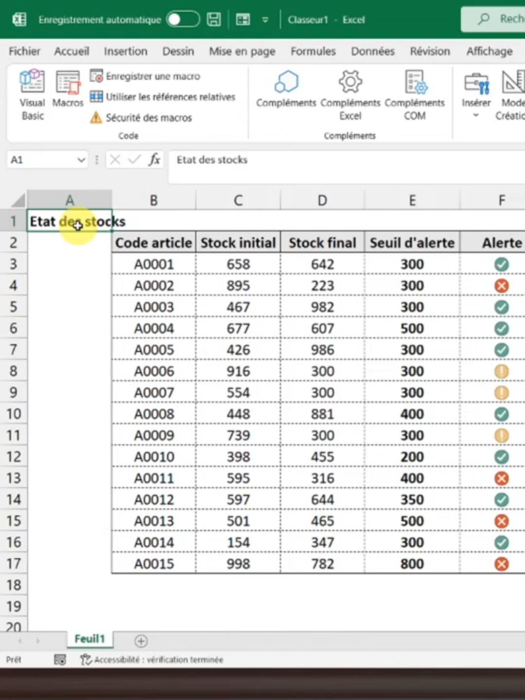 Créer des alertes de Stocks avec Excel-VBA#pourtoi #formules #kpi #stock #alerte #indicateurs