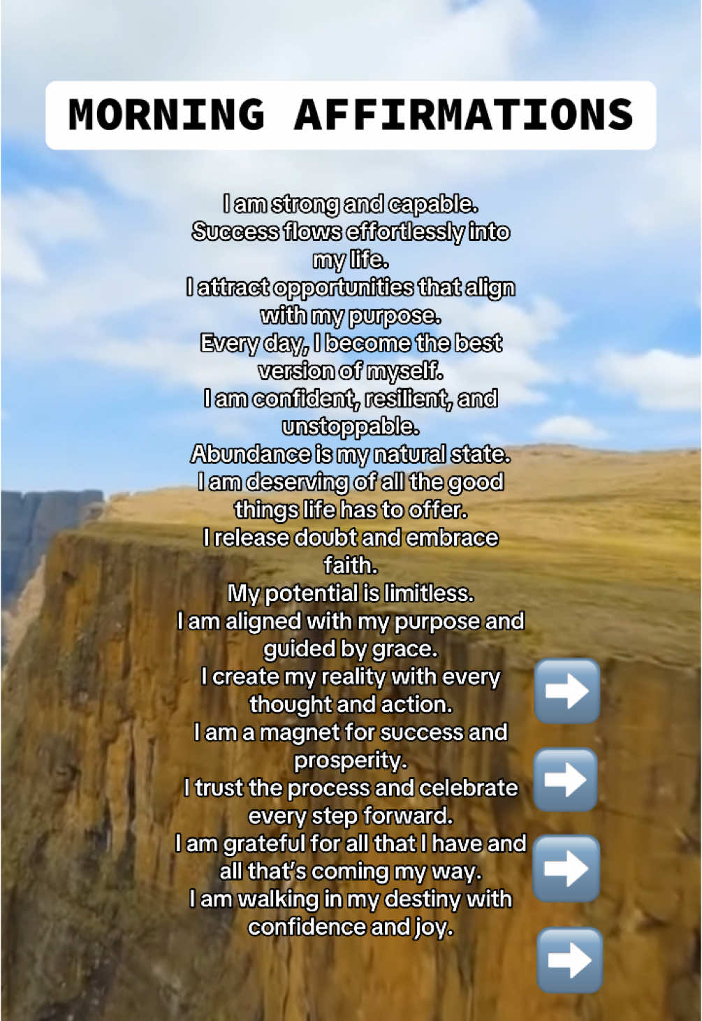 “Speak it into existence: I am capable, I am worthy, I am successful. 🌟 Let these affirmations remind you of your power and purpose. 🙌 🎧 Press play, close your eyes, and feel the shift. ✨ #Affirmations #SuccessMindset #DailyMotivation 