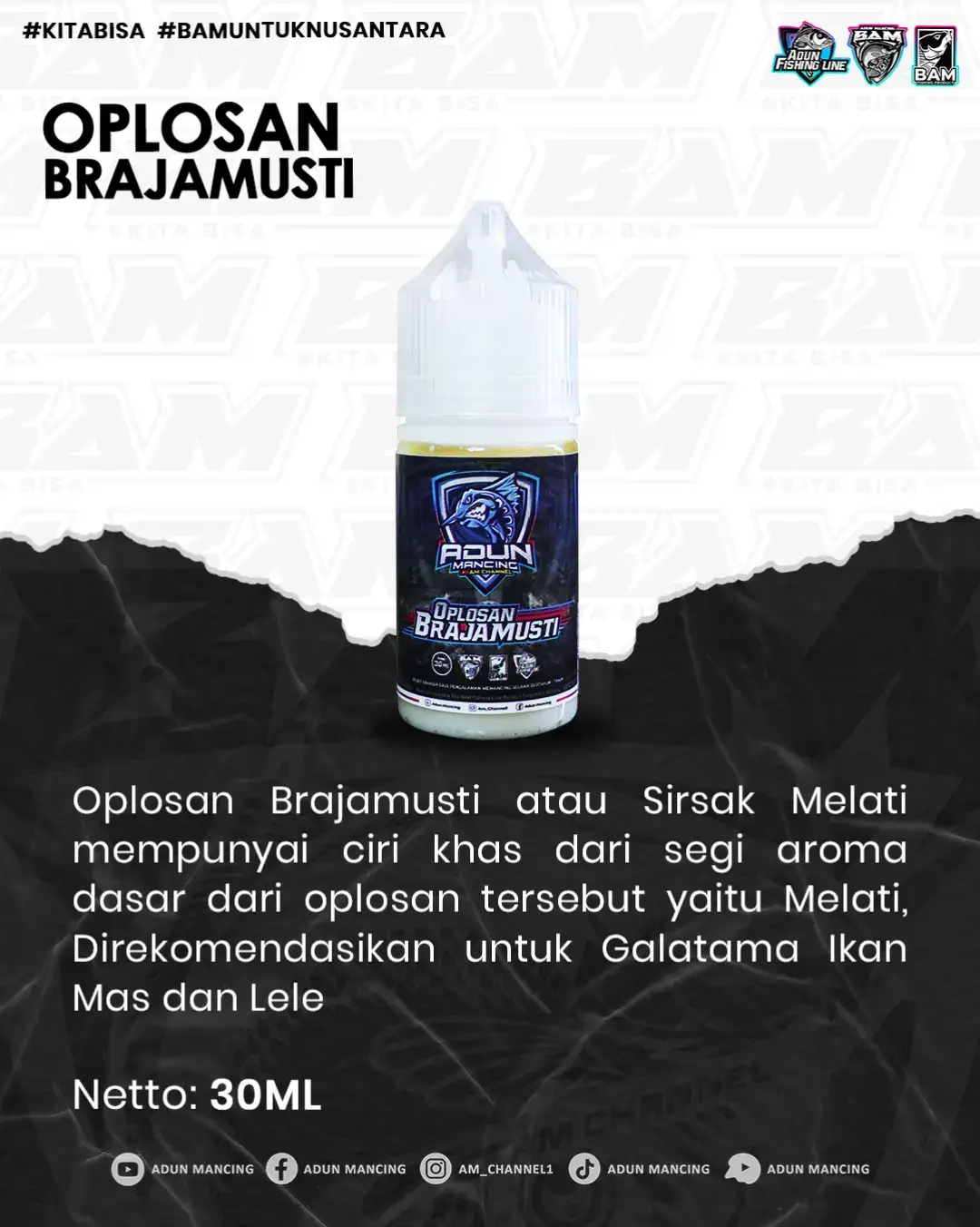 Oplosan yang beraroma sirsak melati, Brajamusti direkomendasikan untuk mancing harian atau lomba galatama ikan lele.  #oplosanbrajamusti #adunmancing #essenikanlele
