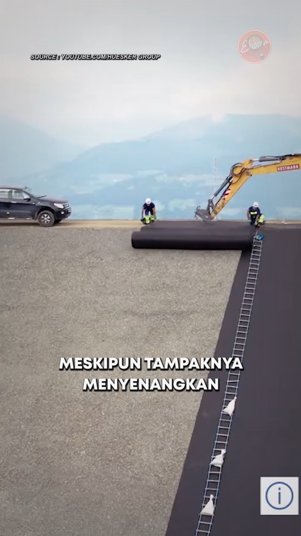 Hanya butuh beberapa detik untuk membentangkan lembaran hitam di sebuah lahan yang luas. Meskipun tampaknya menyenangkan untuk dijadikan area seluncuran, sebenarnya lembaran hitam ini tidak digunakan untuk hiburan. Lembaran hitam ini adalah semacam plastic pond liner, yang digunakan untuk membuat waduk besar di daerah yang kekurangan air. Setelah plastic pond liner ini selesai dipasang, sambungan antar lembaran perlu dipanaskan dan direkatkan menggunakan alat khusus. Proses ini memastikan lembaran tetap kuat dan tahan lama, terutama untuk menahan tekanan air yang tinggi. Meskipun dasar waduk mungkin masih kotor saat baru dipasang, hal ini tidak mengurangi antusiasme untuk segera mengisinya dengan air. Kotoran yang ada akan mengendap setelah air ditambahkan, menjadikan waduk siap untuk digunakan. #tiktok #informasi #edukasi #fyp #trends #trending #lembaranhitam #waduk #air #pengairan #pondliner #plastik #pertanian #konservasi #teknologi #konstruksi 