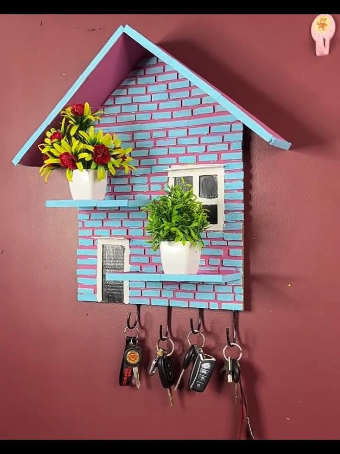 Creative House Shaped Wall Shelf and Key Holder Craft #diycrafts #wallshelf #keyholder #cardboardcrafts 