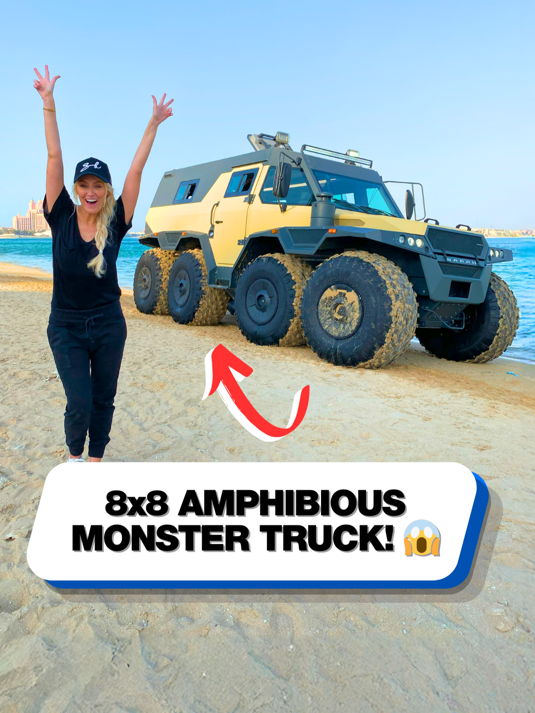 This 8x8 monster truck can drive on water! 🤯 #shaman #monstertruck #8x8 #amphibious #truck #cartok #trucktok #dubai #amphibiousvehicle #dubai🇦🇪 #armoredvehicle #8x8truck #supercarblondie