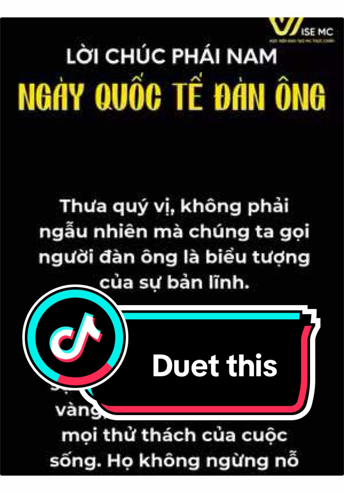 Duet this! Lời chúc phái nam nhân ngày Quốc tế đàn ông! #wisemc #duet #vietnamesespeaking #voice #hocmc #englishspeaking #duetmc #lammc