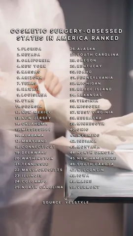 Cosmetic Surgery Obsessed States in America Ranked #CosmeticSurgery #Beauty #Surgery #PlasticSurgery #Influence #Aesthetic #fyp #US #USA #UnitedStates #States #America #list #rank #country #countries #world 